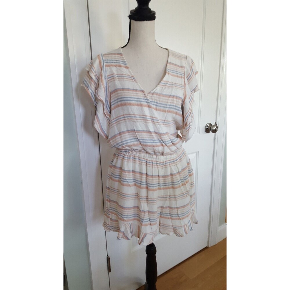 American Eagle Outfitters Cream Striped V-Neck Romper